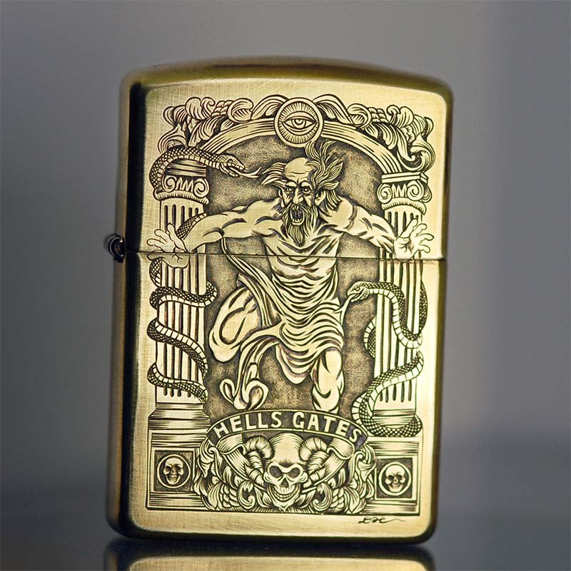 #ZL023/Hand-engraved brass zippo lighter