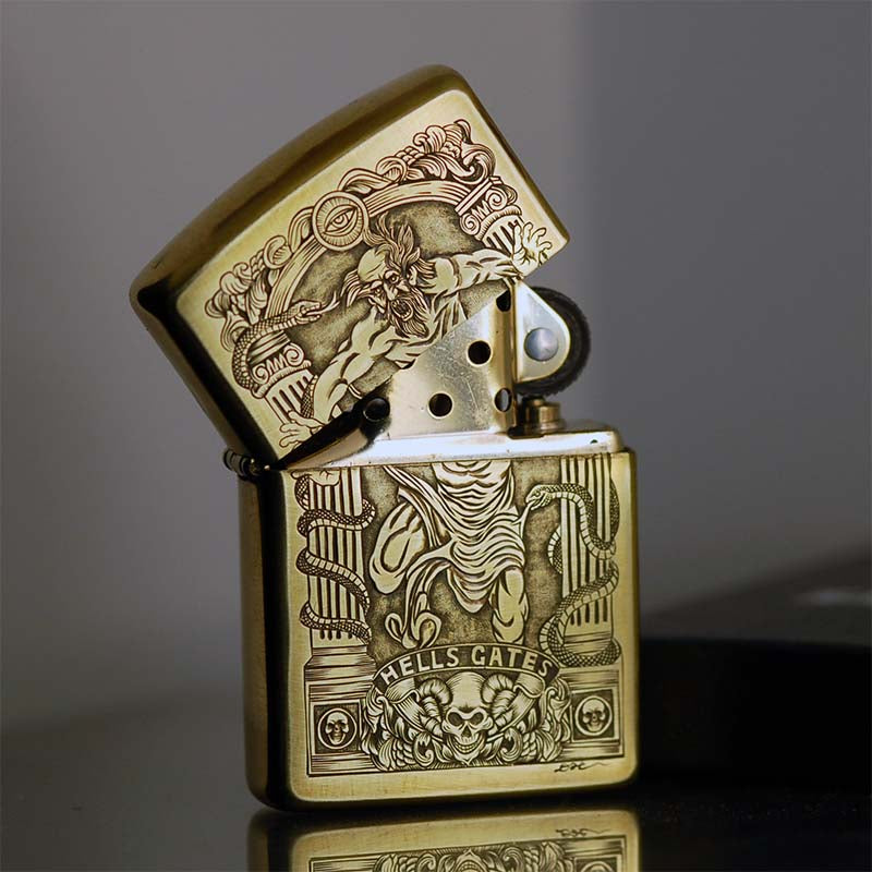 #ZL023/Hand-engraved brass zippo lighter