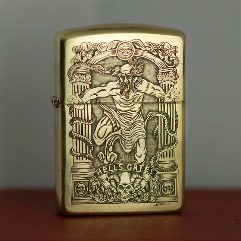 #ZL023/Hand-engraved brass zippo lighter