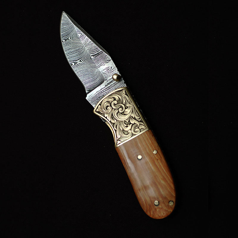 DAMASCUS STEEL EDC FOLDING KNIFE #027