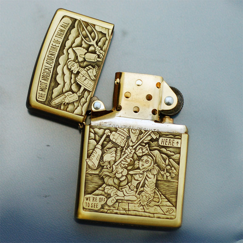 Hand-engraved brass zippo lighter#ZL009