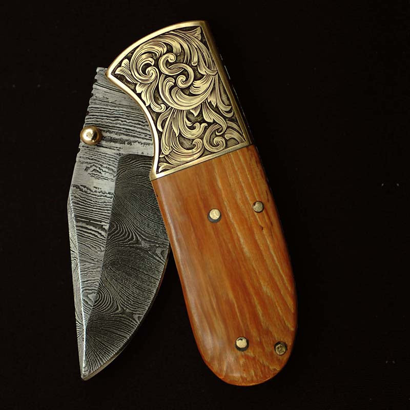 DAMASCUS STEEL EDC FOLDING KNIFE #027