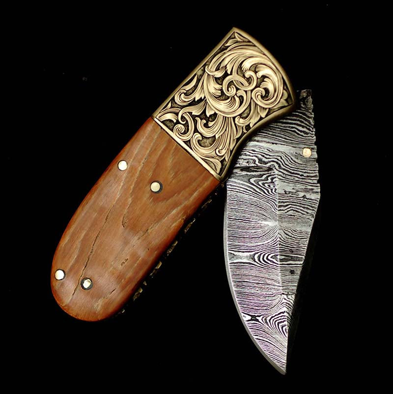 DAMASCUS STEEL EDC FOLDING KNIFE #027