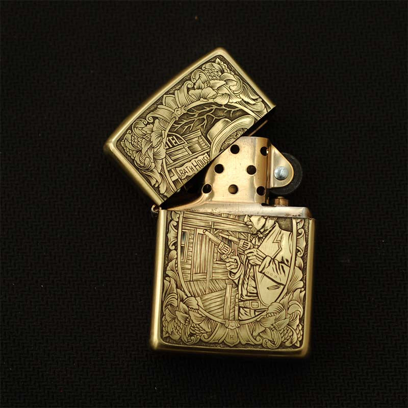 Hand-engraved brass zippo lighter#ZL022