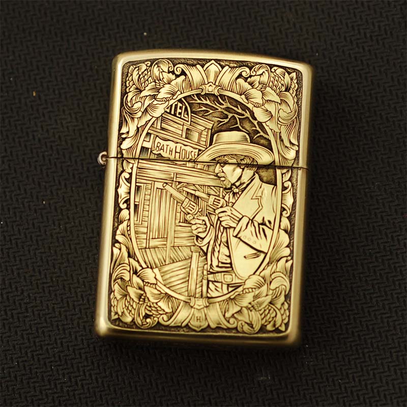 Hand-engraved brass zippo lighter#ZL022