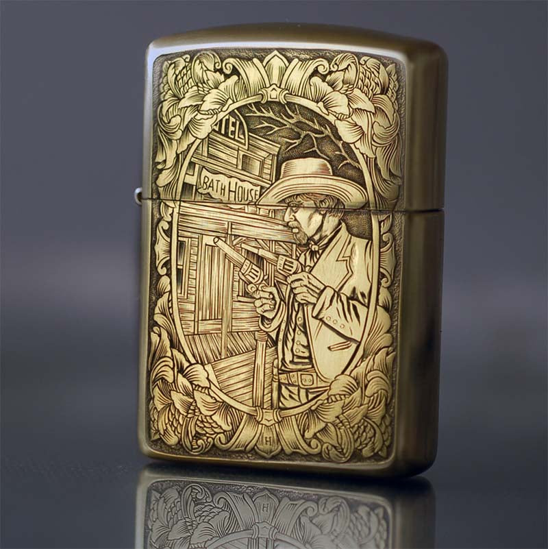 Hand-engraved brass zippo lighter#ZL022