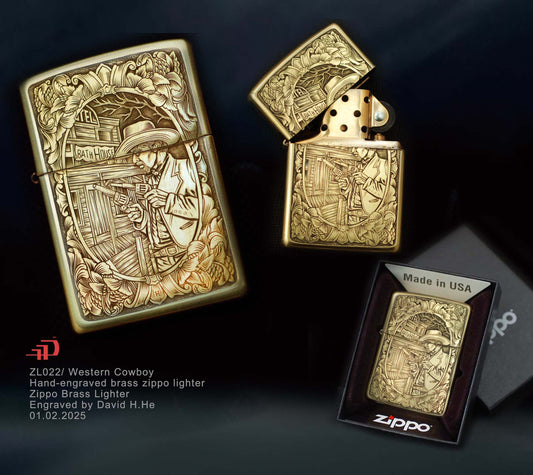 Hand-engraved brass zippo lighter#ZL022