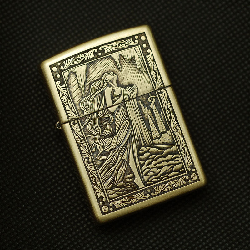 Hand-engraved brass zippo lighter#ZL003