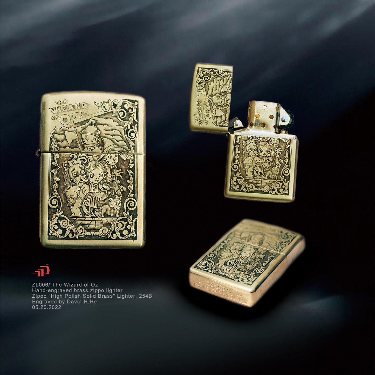 Hand-engraved brass zippo lighter#ZL006