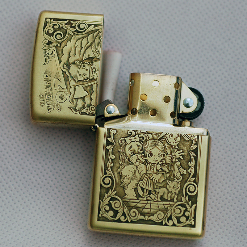 Hand-engraved brass zippo lighter#ZL006