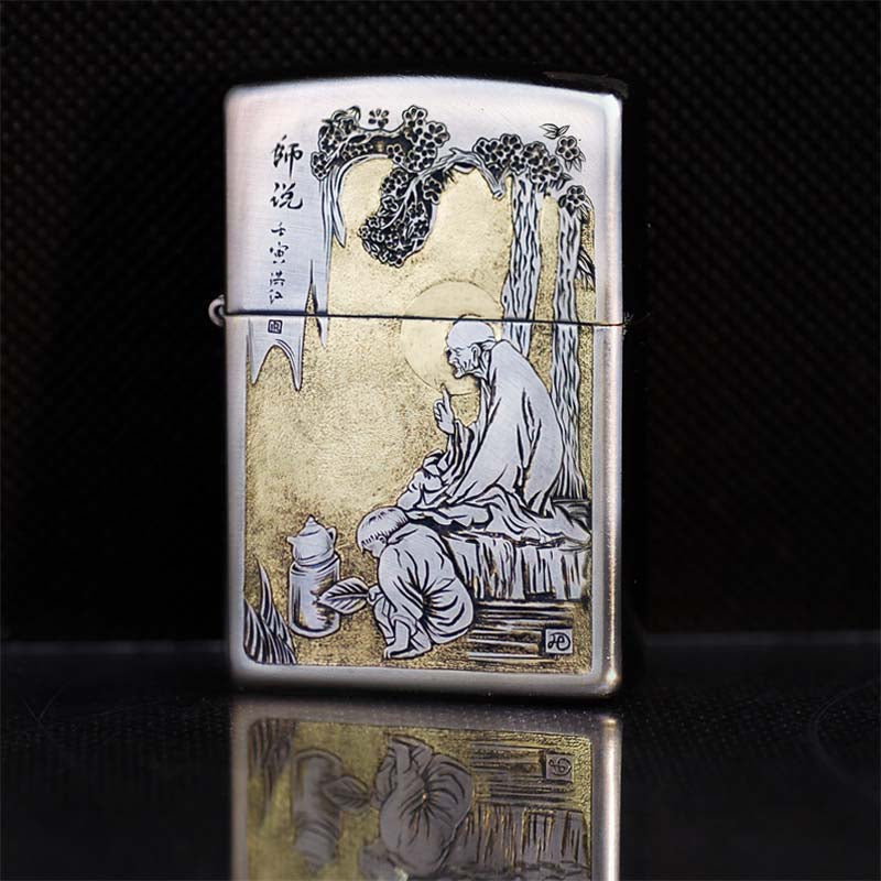 Hand-engraved brass zippo lighter#ZL007