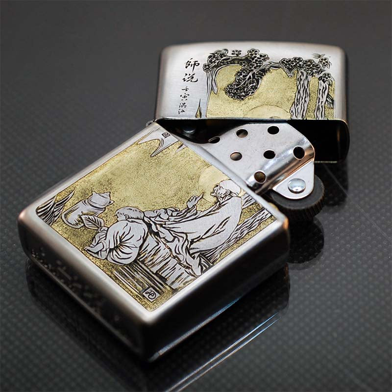 Hand-engraved brass zippo lighter#ZL007