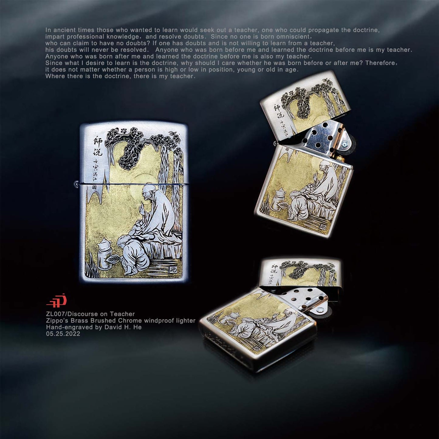 Hand-engraved brass zippo lighter#ZL007