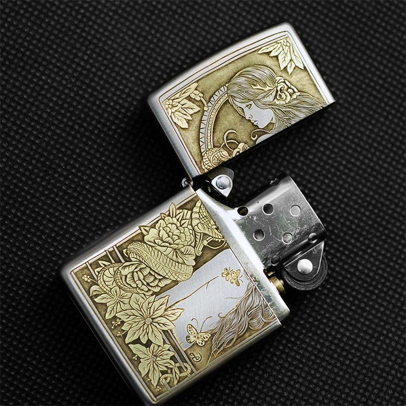 Hand-engraved brass zippo lighter#ZL008