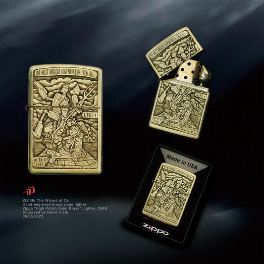 Hand-engraved brass zippo lighter#ZL009