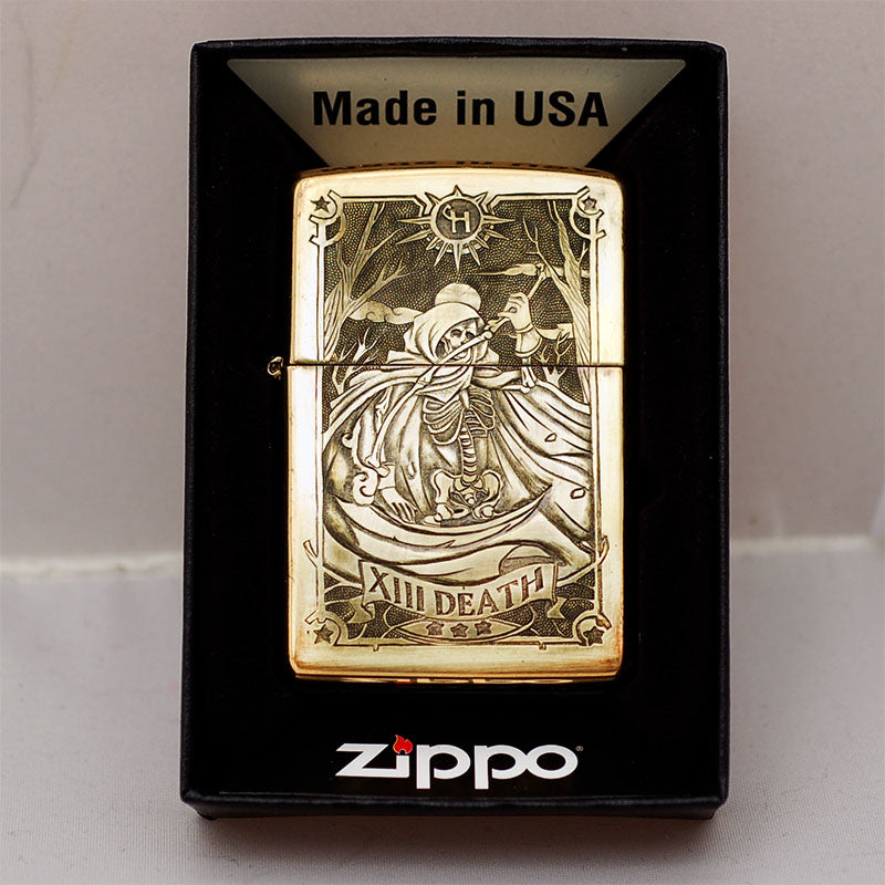 Hand-engraved brass zippo lighter#ZL001