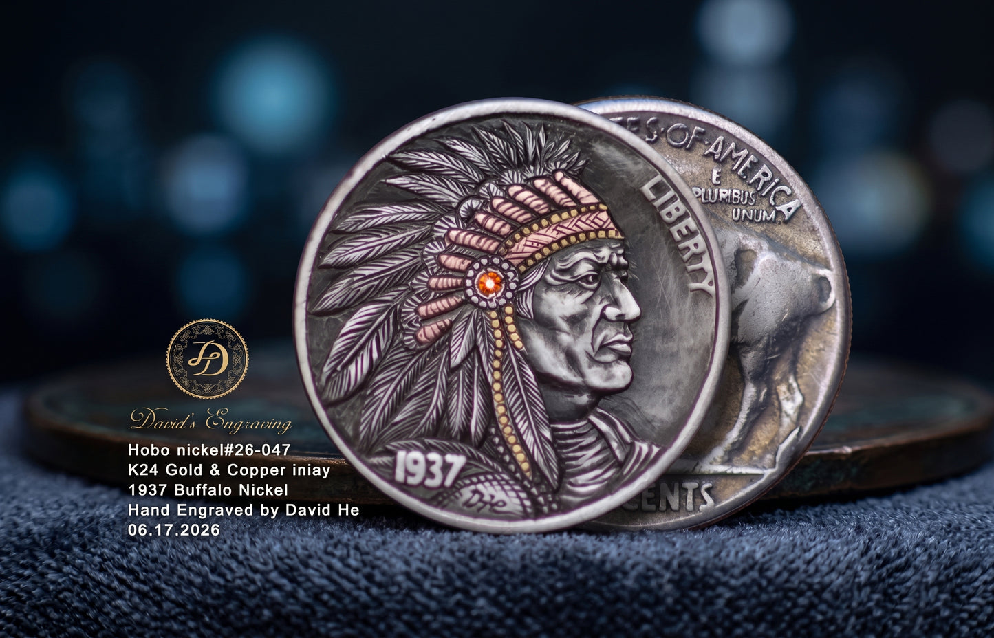 #26-047/ "Timeless Spirit" Hand Engraved Hobo Coin