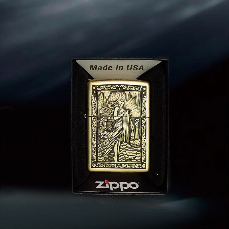 Hand-engraved brass zippo lighter#ZL003