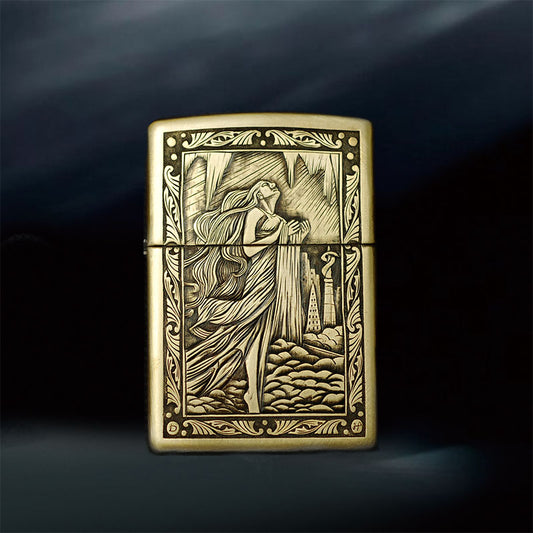 Hand-engraved brass zippo lighter#ZL003